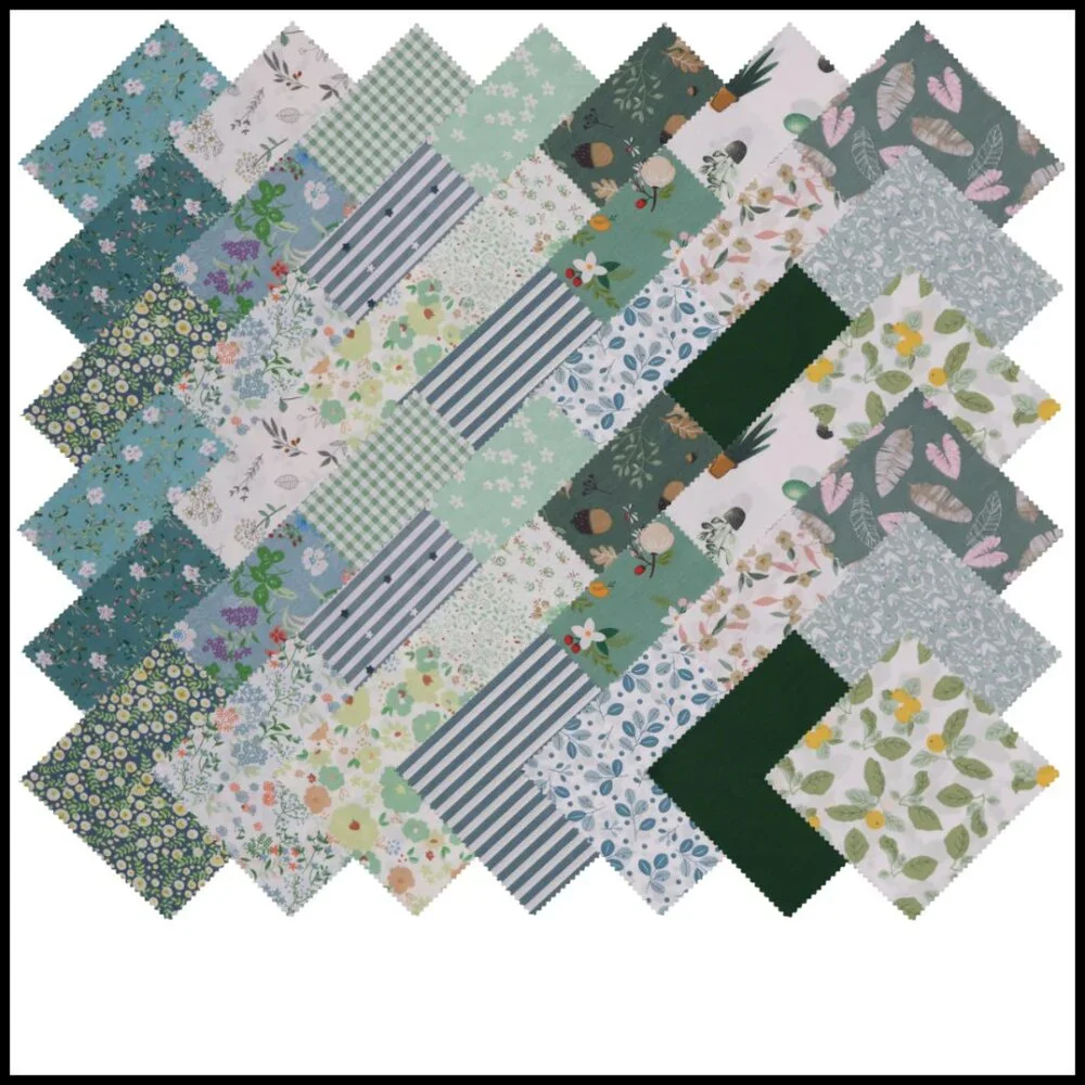 Green Cotton Fabric Charm Squares for Quilting Sewing Patchwork DIY Crafts